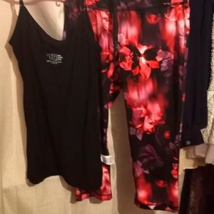 Red and  black Yoga pants and black top